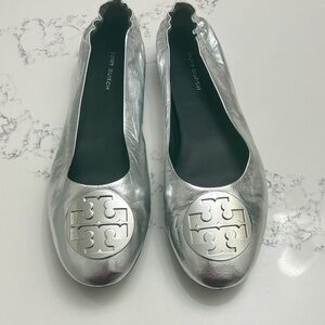 Tory Burch Metallic Silver Flats
